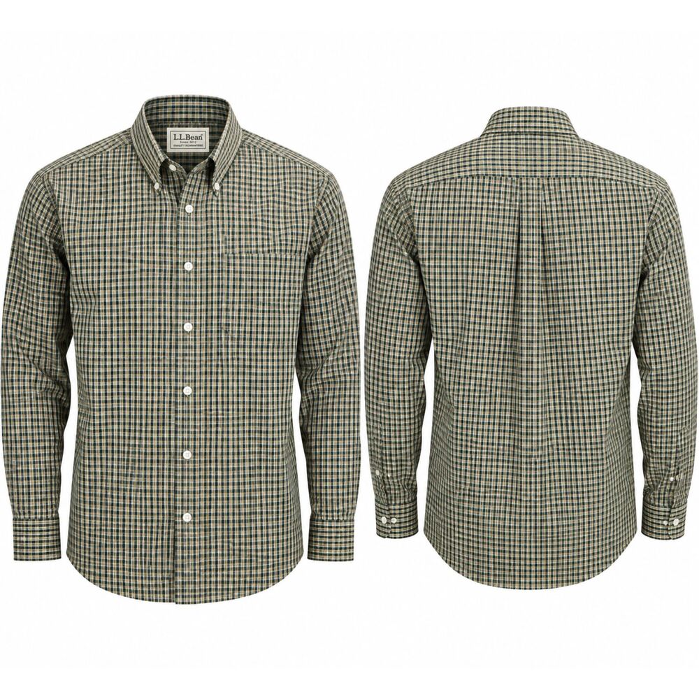 L.L.Bean Men’s Medium Regular Green Plaid Button Down Long Sleeve Cotton Shirt
